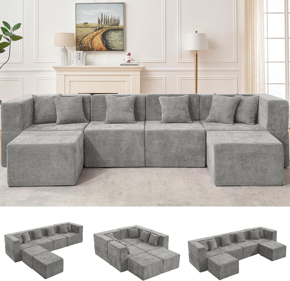 MONVANE Modular Sectional Cloud Couch for Living Room - 130'' 6 Seate...