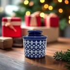Butter Crock with Lid for Countertop, Butter Keeper Crock with Water, French Butter Dish Ceramic, Butter Holder with Lid for Spreadable Butter, Butter Container for Counter (Blue Fleur, Navy)