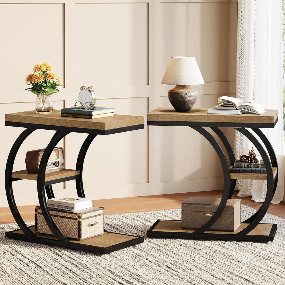 Tribesigns End Table Set of 2, 3-Tier Narrow Wood Couch C-Shaped Side Table w...