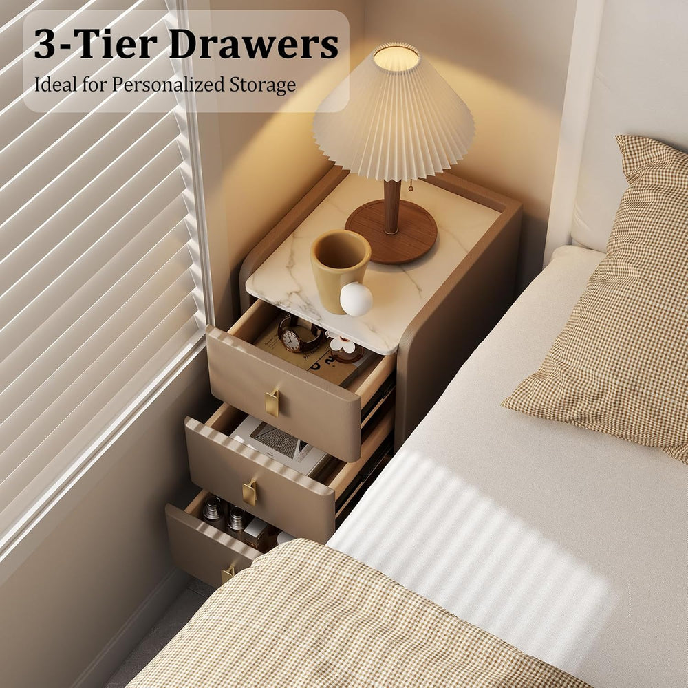 AQIMUELE Narrow Nightstand with Drawers, Narrow Side Table Leather, Small Bed...