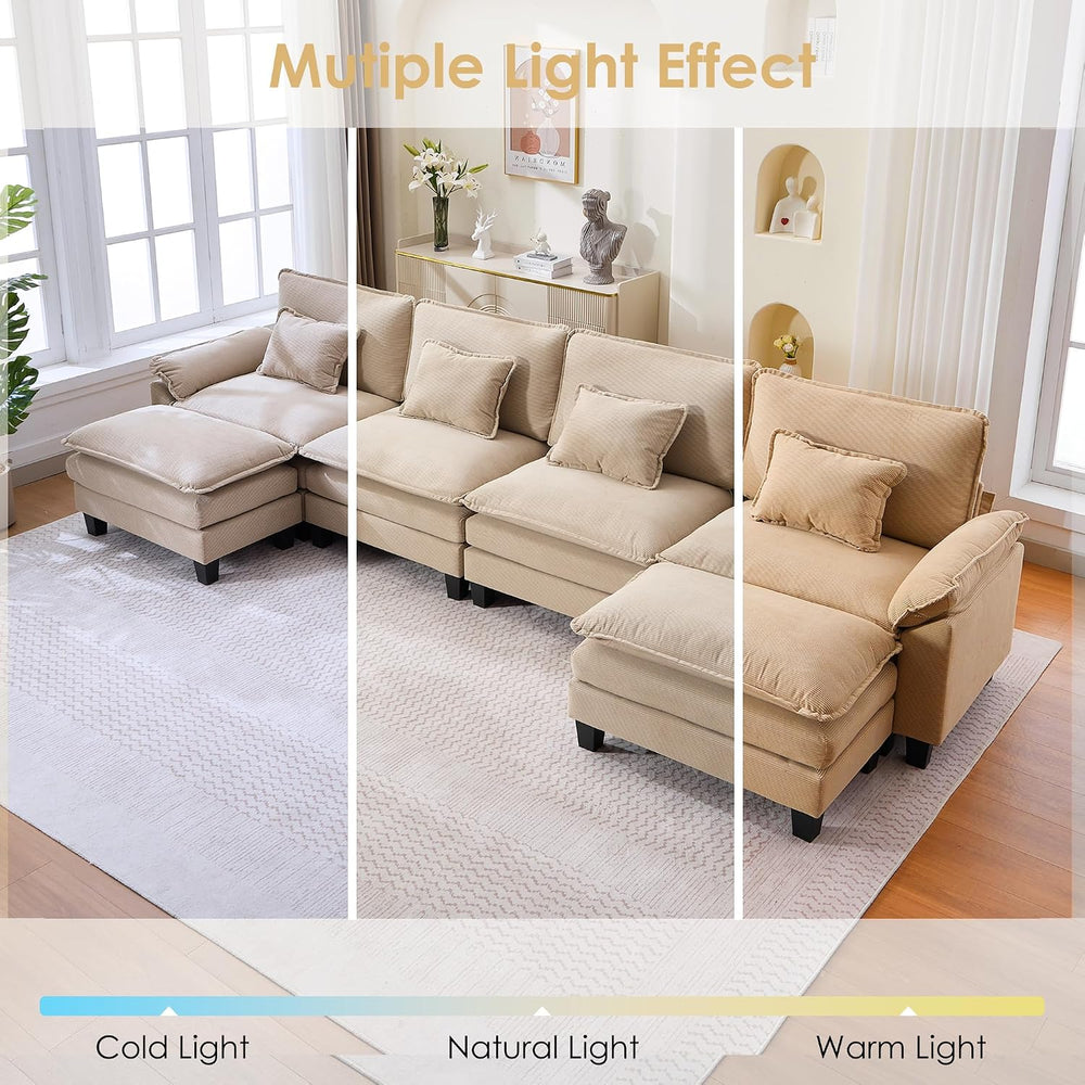 URRED Oversized Modular Sectional Sofa，Solid Khaki：157" U Shaped | Moder...