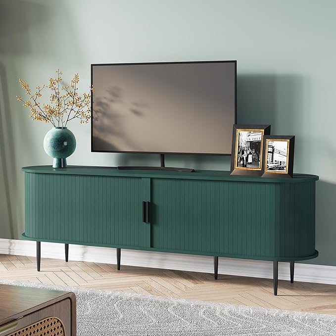 ARTPOWER 70" Modern TV Stand with Tambour Door for TVs up to 80", Entertainment Center with Storage, Fluted Television Consoles for Home, Living Room, Green
