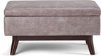 SIMPLIHOME Owen 34 inch Wide Mid Century Modern Rectangle Coffee Table Storage Ottoman in Distressed Grey Taupe Vegan Faux Leather, Assembled, for the Living Room, Entryway and Family Room