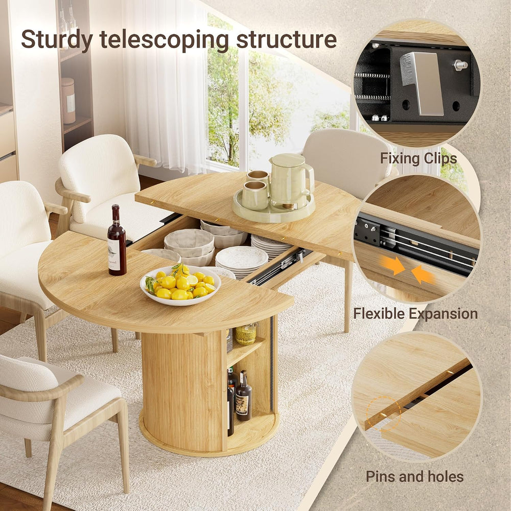 40-55in Extendable Round Table for 4-6, Multi-Use Oval Dining Table with Hidd...