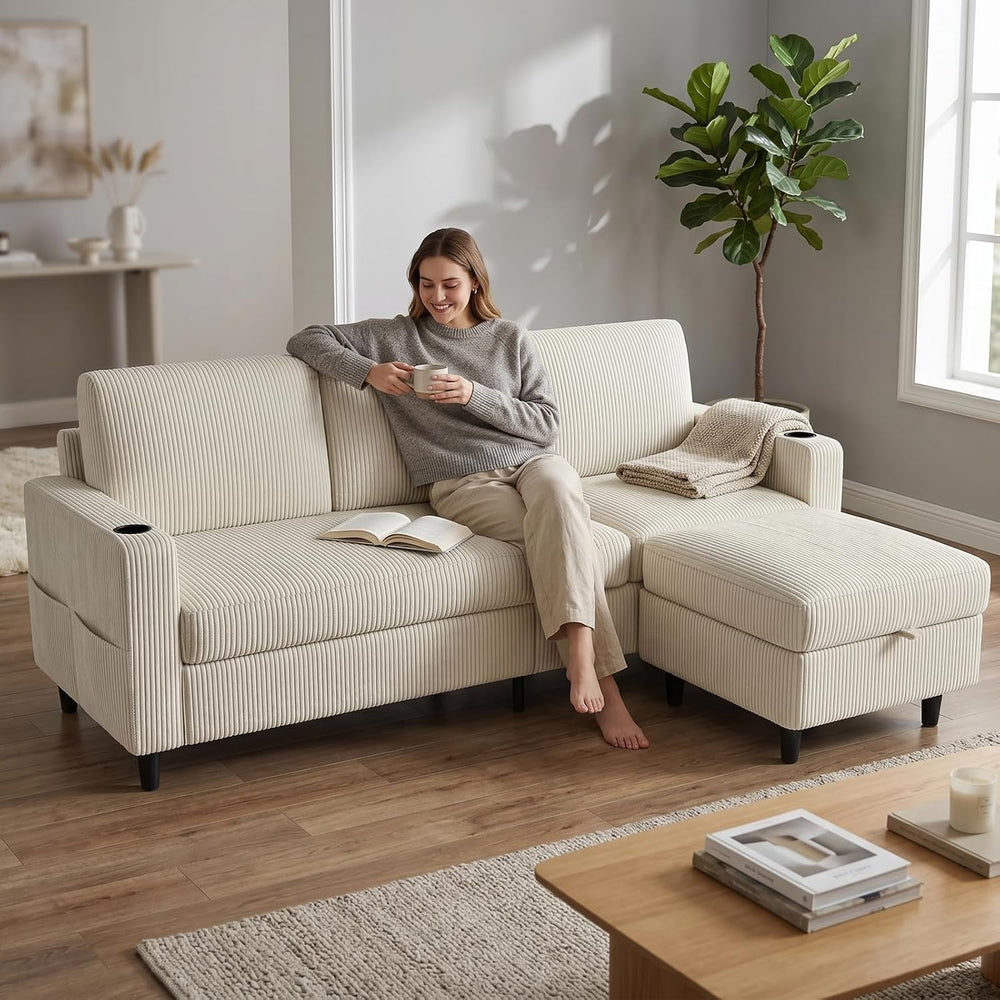 Convertible Sectional Couches for Living Room, 3 Seats L Shaped Sofa with Sto...