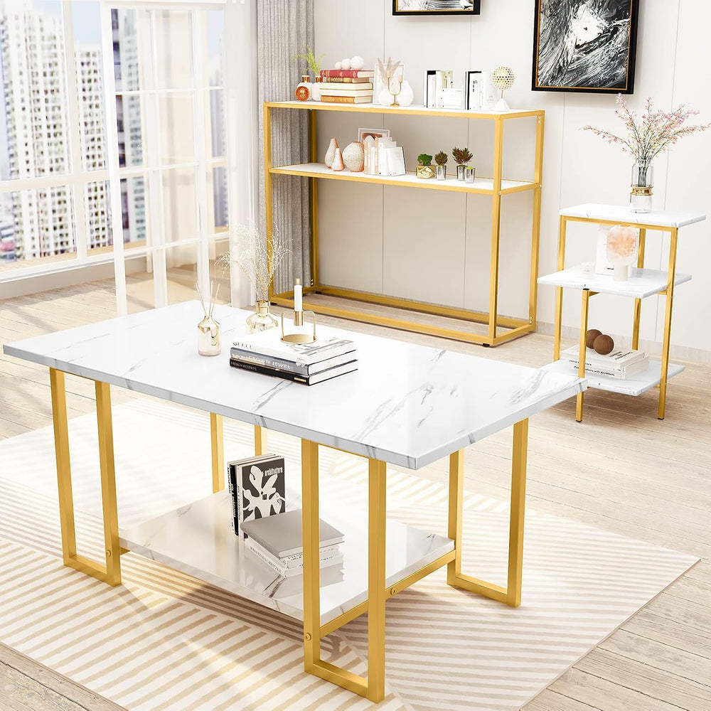 Lamerge Coffee Table Set of 3, Gold Coffee Table & 3-Tier End Table &...