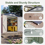Aoxun 8x12 FT Outdoor Storage Shed Large Shed Steel Utility Tool Shed Storage House with Door & Lock, Metal Sheds with Sloped Roof for Garden Patio Lawn Poolside, Brown