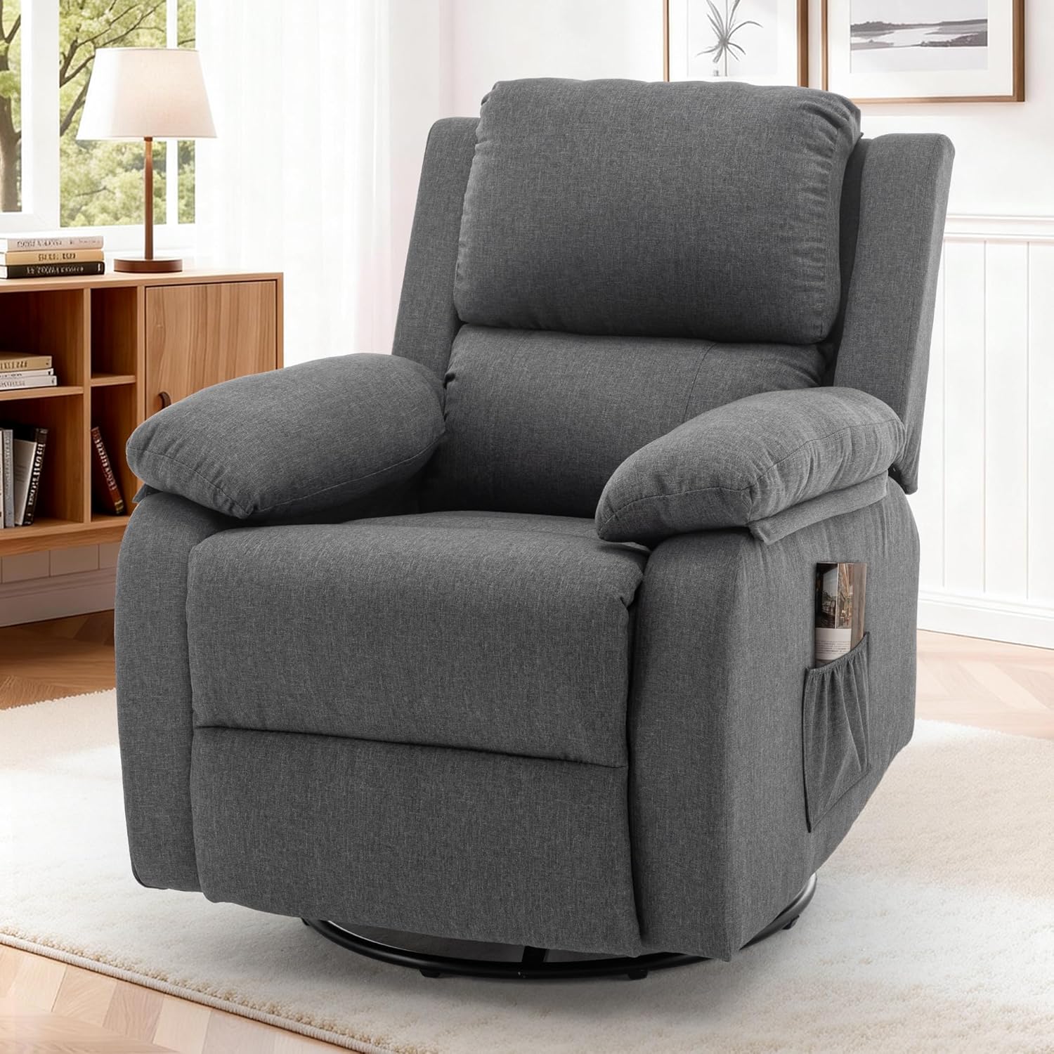 Korser Recliner Chair, 360 Swivel Rocker Chair for Adults, Small Rocking Recliner for Small Spaces, Upholstered Fabric Glider Recliner Nursery