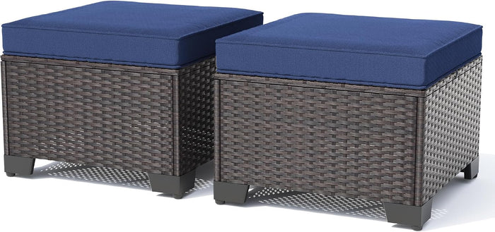 Kullavik Outdoor Ottoman Set of 2,Footstool with Thickened Cushion,NavyBlue