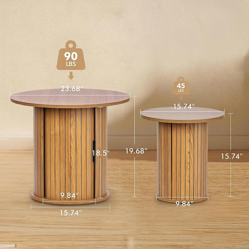 Modern Walnut End Table with Storage - Fluted Design Living Room Accent Table...