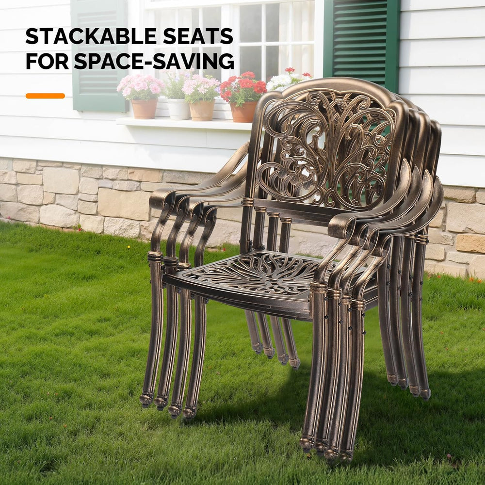 VINGLI Patio Chairs Set of 4 - Stackable Outdoor Cast Aluminum Dining Chairs ...