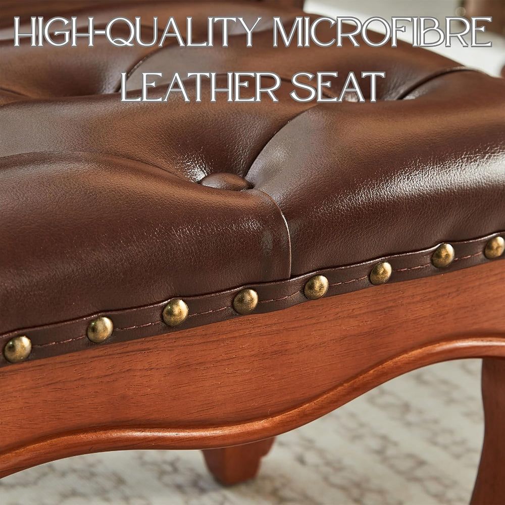 Foot Stools Ottoman, Small Vintage Leather Footstool for Living Room, Solid W...