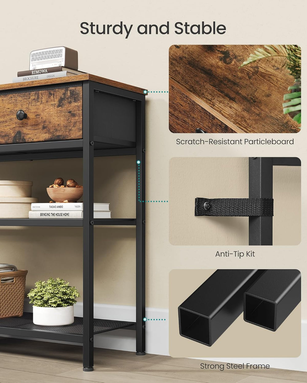 SONGMICS Console Table, Narrow Sofa Table with 2 Mesh Shelves | For Entryway,...