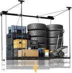FLEXIMOUNTS Garage Ceiling Lifting Storage Rack, 4x4 Ft Heavy-Duty Metal Frame, Overhead Storage System With 350lbs Load Capacity, Matt Black