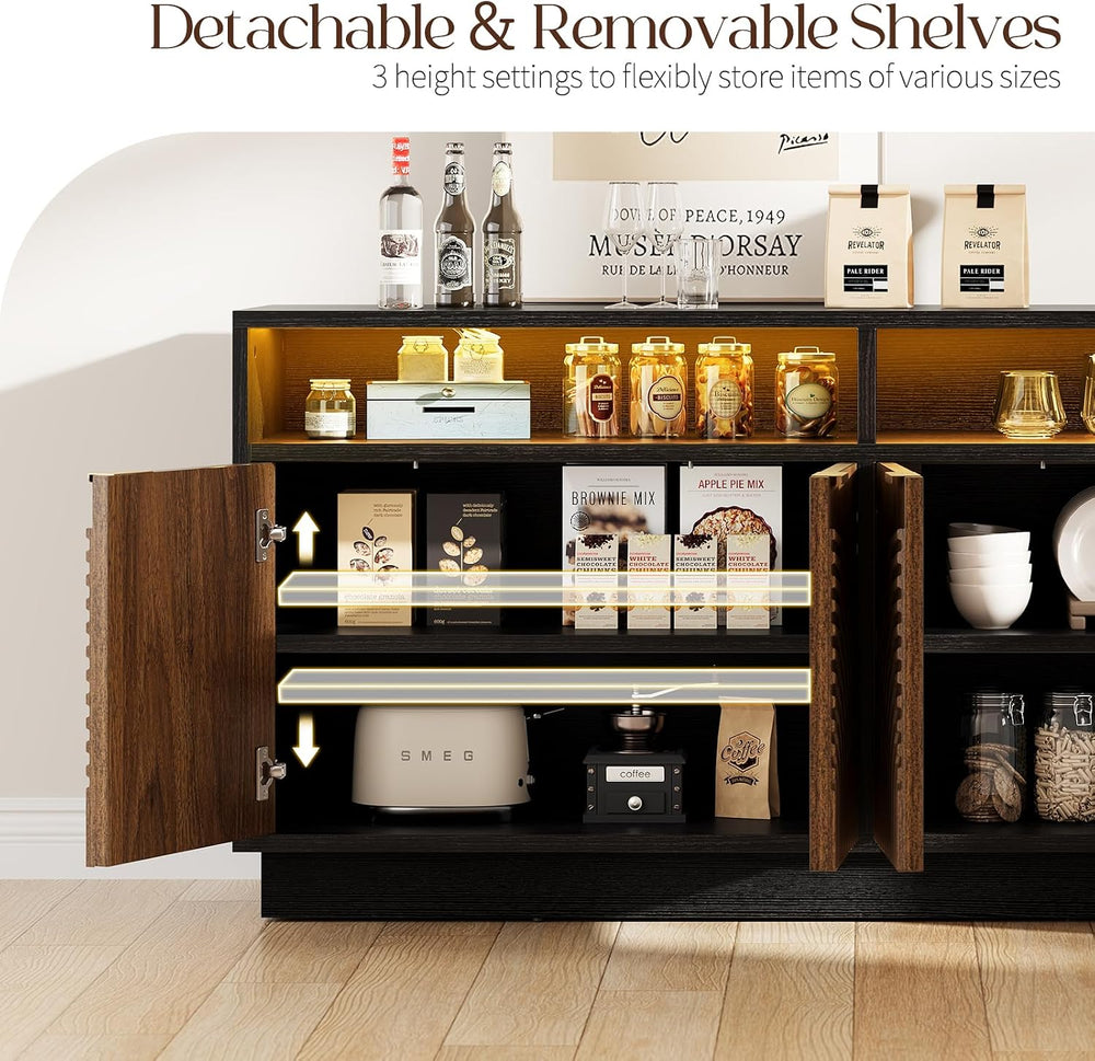 Modern Sideboard Buffet Cabinet with Storage - 58" Fluted Coffee Bar Cab...
