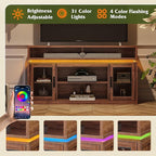 WLIVE Farmhouse TV Stand for TVs Up to 65 Inches, Tall Entertainment Center with Storage Cabinets & LED Lights, Media Console for Living Room, Bedroom, Home Theater, Rustic Brown