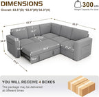 83.5" Sectional Sleeper Sofa with Pull Out Couch, Modern 5 Seat L Shaped Modular Couch, Sectionals Modular Sofa with Storage, Comfy Corduroy Couches Sectional for Living Room & Apartment, Gray
