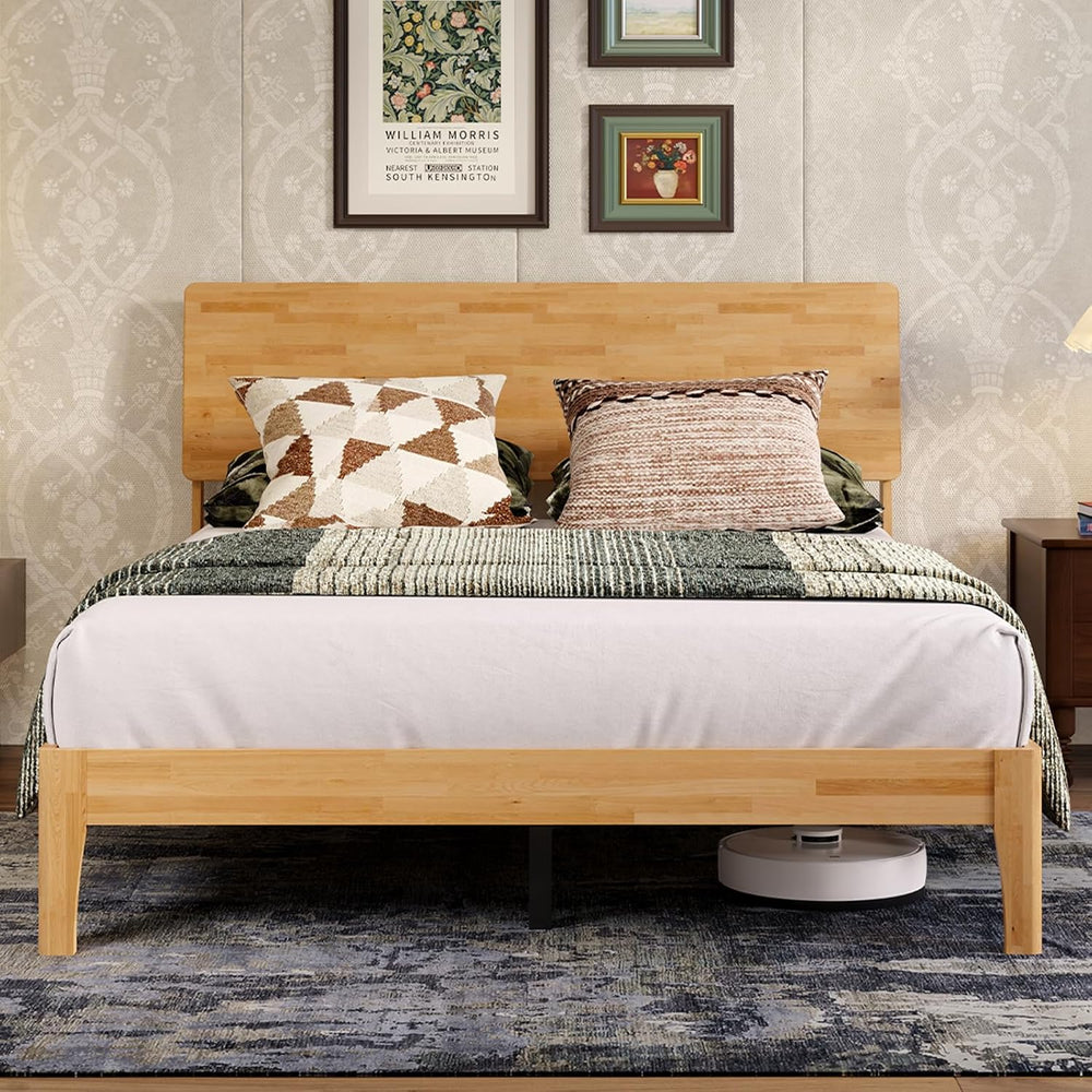 Novilla Queen Bed Frame with 3-Level Adjustable Storage Headboard, Solid Wood...