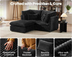 84" Oversized Corduroy Modular Sectional Sofa, Extra Deep 3-Seater Sofa Fluffy Cloud Couch with Ottoman, Sectional Sleeper Sofa for Living Room, L-Shaped, Plush Corduroy, Black