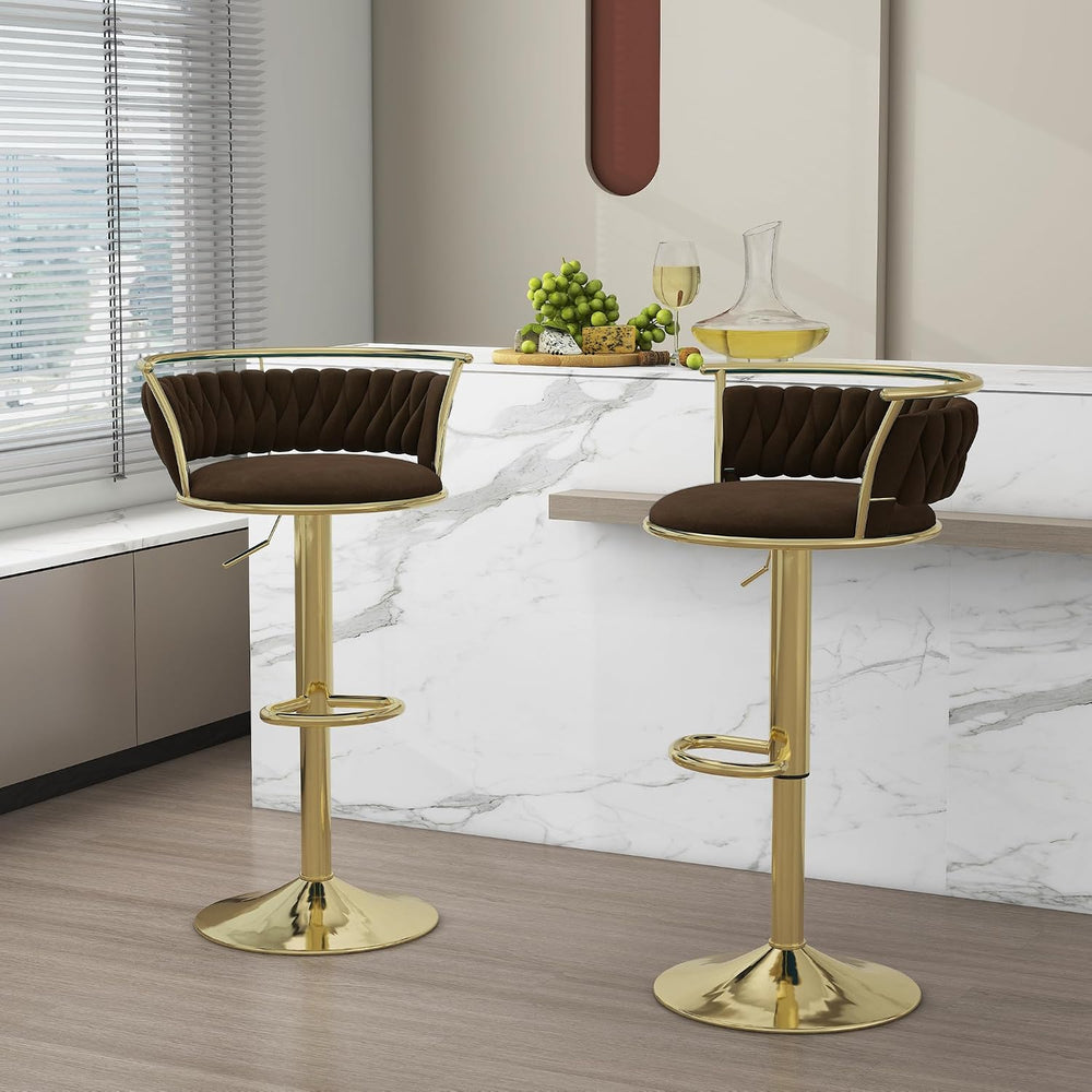 Velvet Swivel Bar Stools, Adjustable Counter Height Bar Chairs with Low Back ...