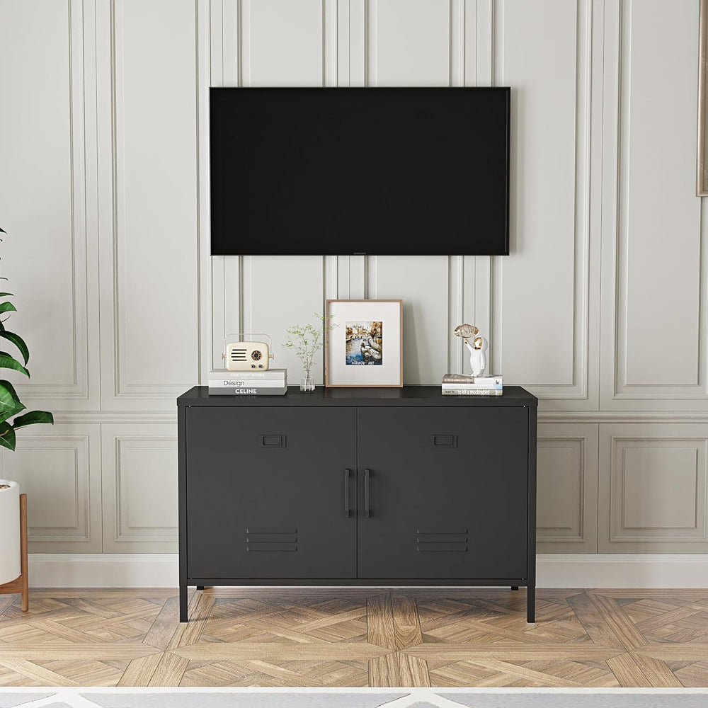 2 Door Steel Accent Cabinet,Black Metal Storage Cabinet with Adjustable Shelf...