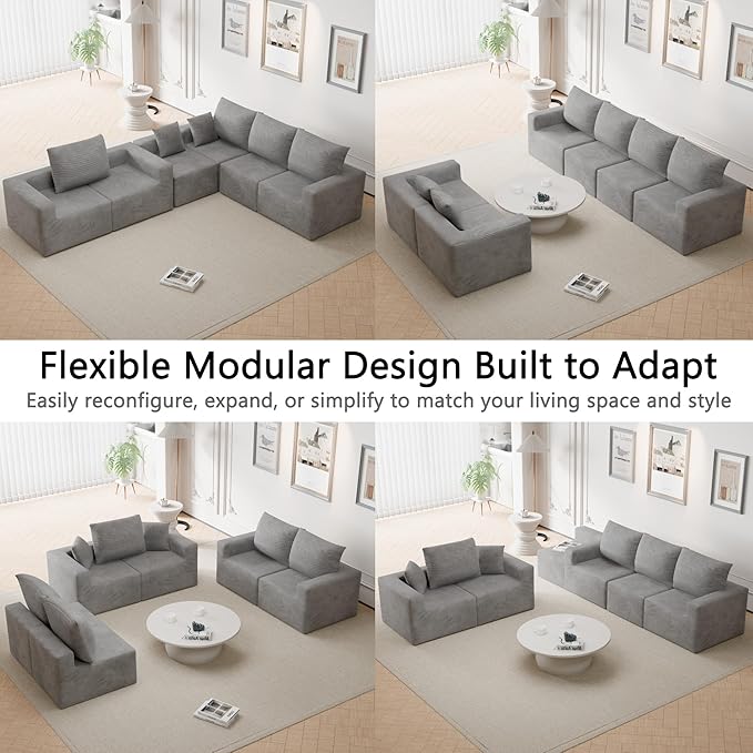 Homall Sectional Couches for Living Room, Modern Boneless Couch with Deep Seat, Upholstered Cloud Sofa, No Assembly Required (Grey, Oversized Sofa)