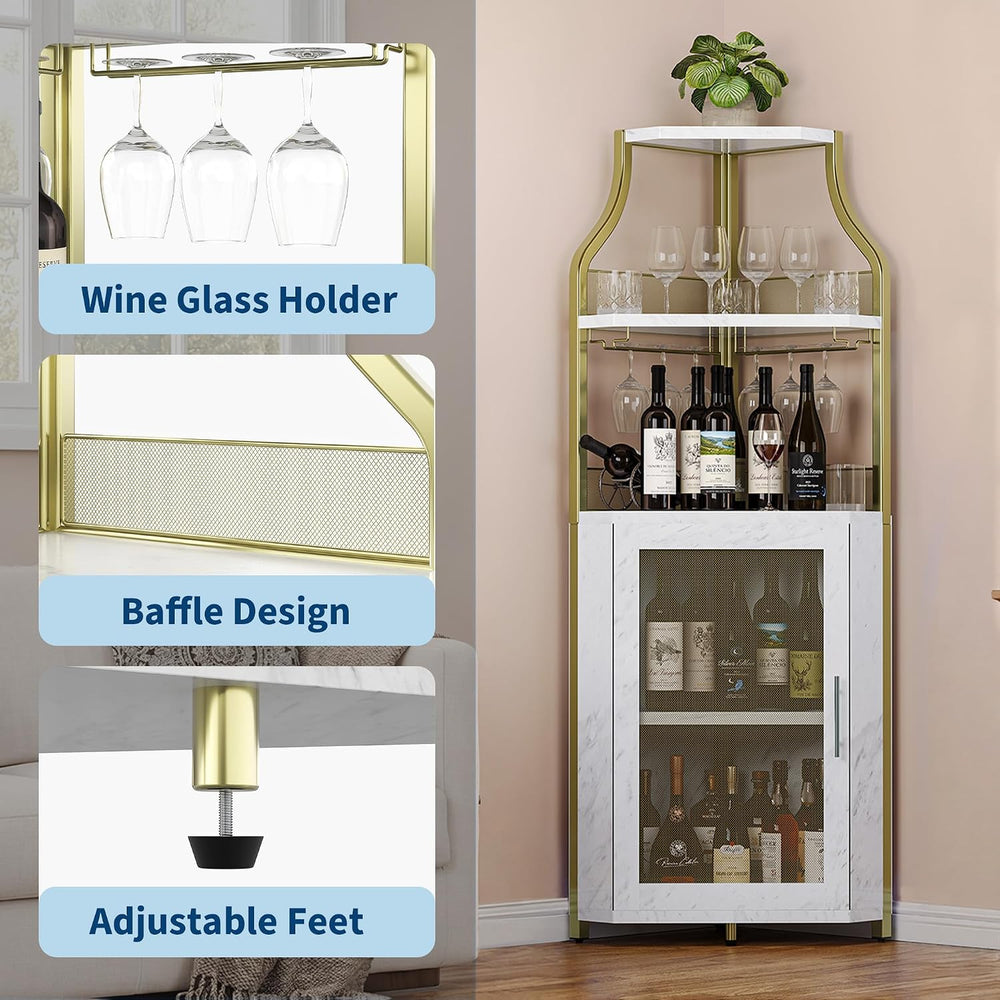 GarveeHome Corner Wine Cabinet with Detachable Wine Rack, 5-Tier Industrial C...
