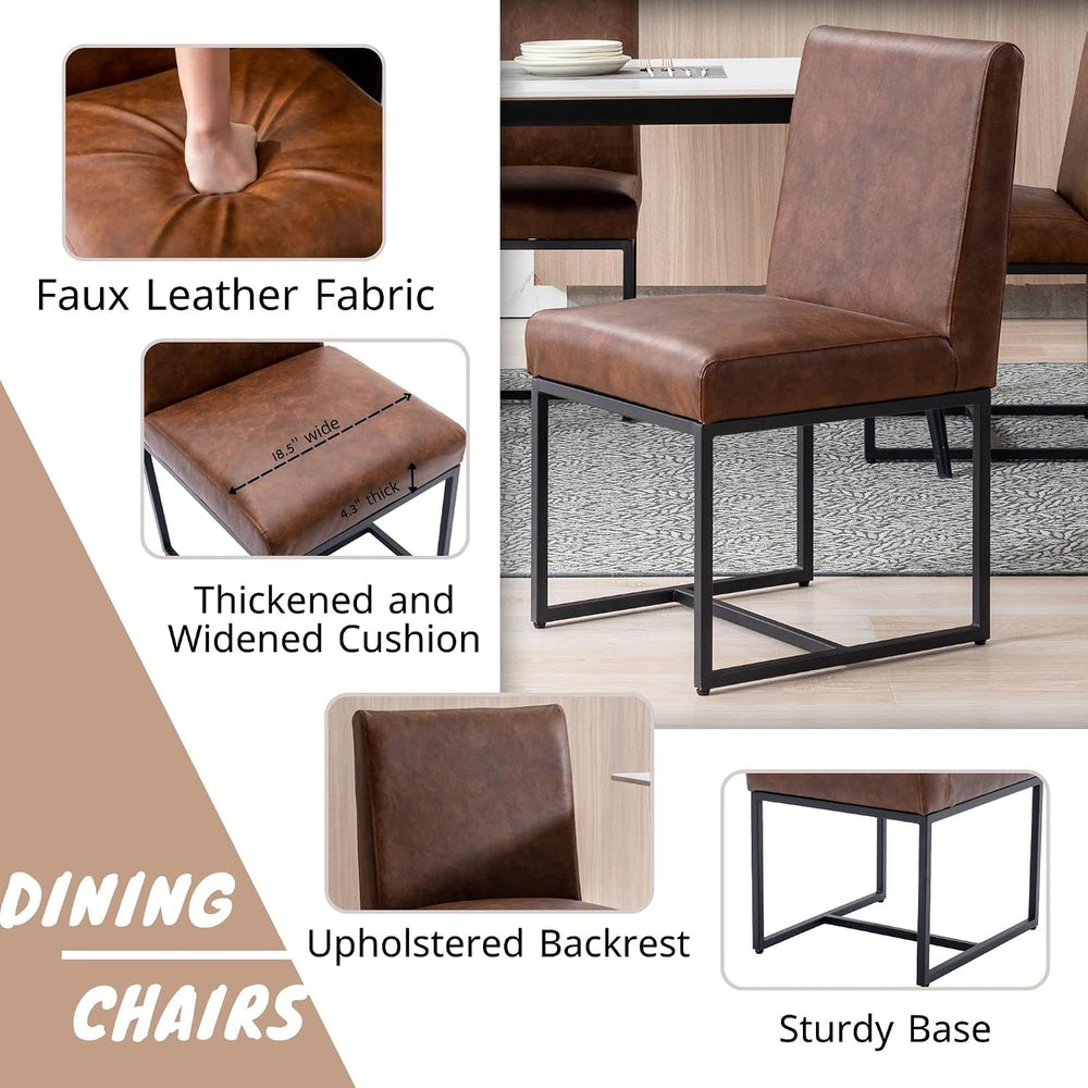 BESTANO Modern Dining Chairs Set of 4, Brown PU Leather Upholstered Kitchen &...