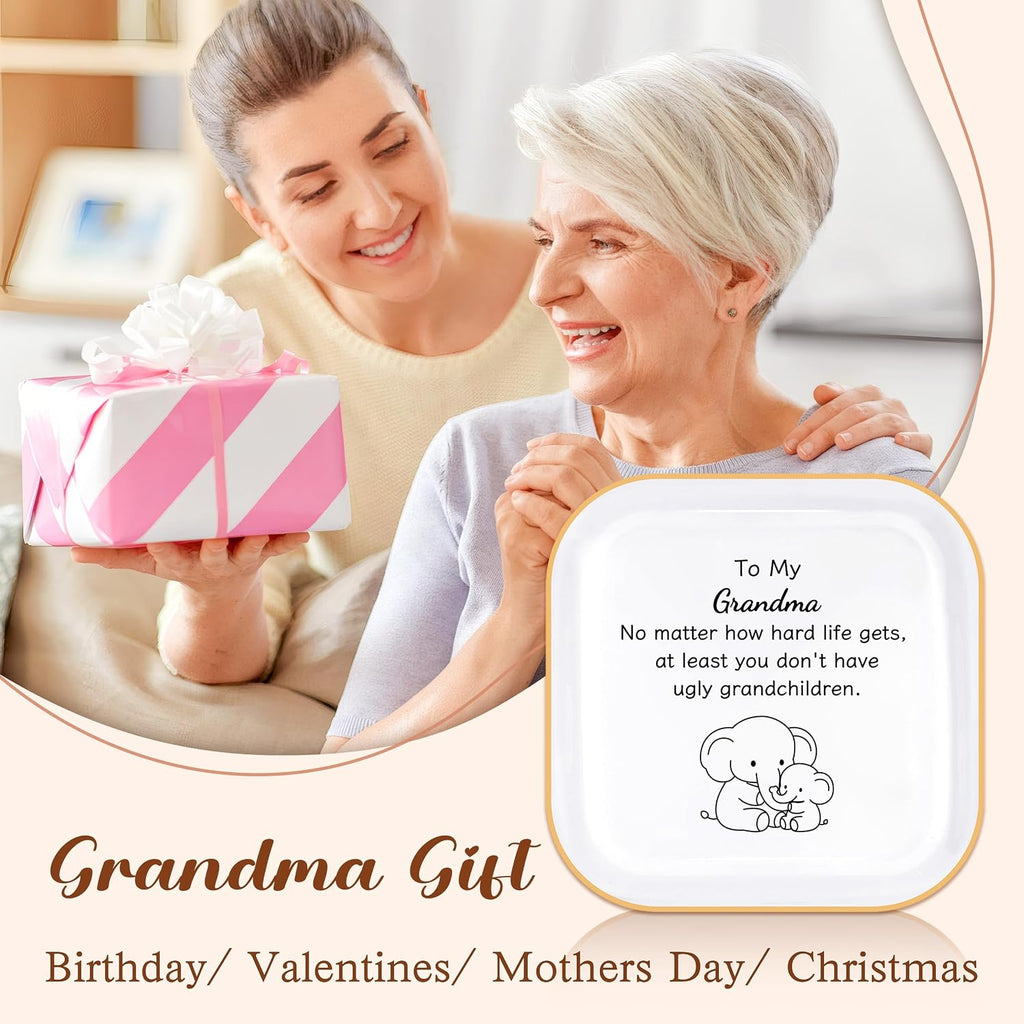Elephant Gifts for Grandma Christmas, Cute Grandma Gifts from Grandchildren | You don't have ugly grandchildren, Ring Dish 4" Practical Size, Ceramic