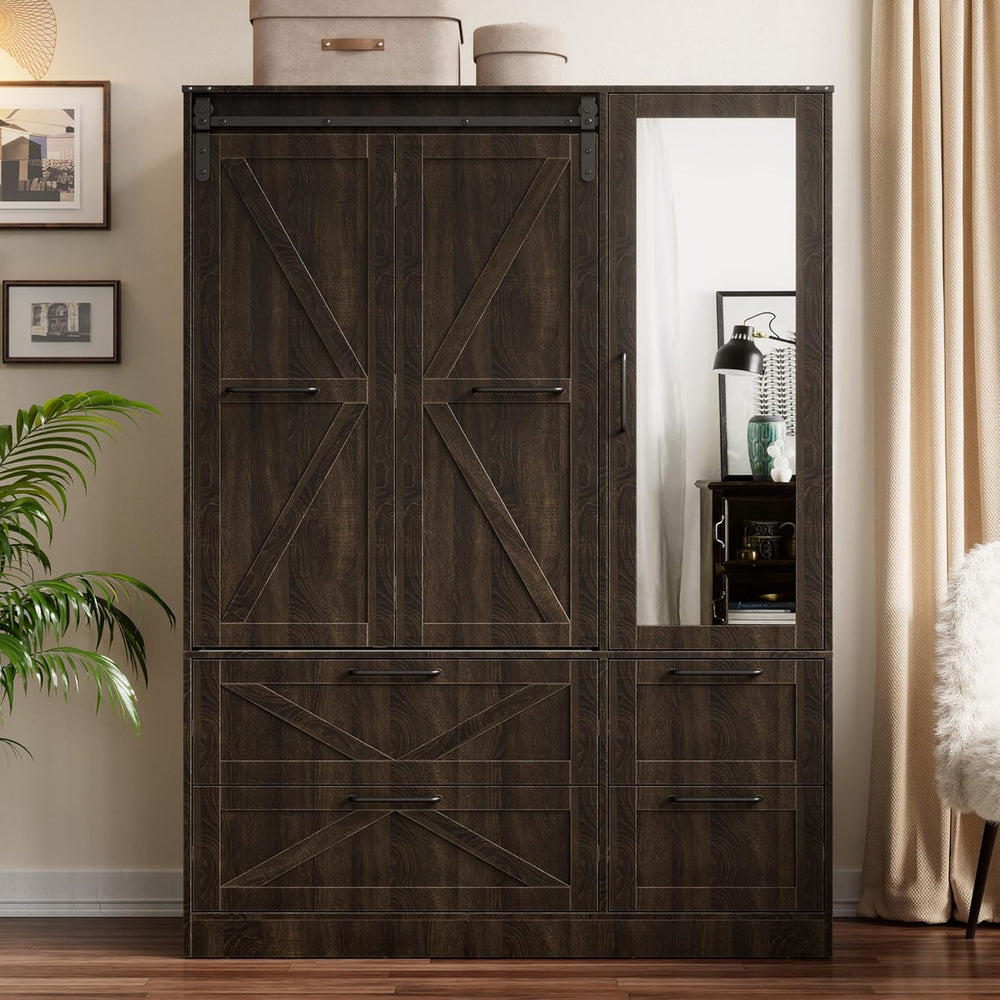 PAKASEPT Armoire Wardrobe Closet with w/Folding Sliding Barn Door | Bedroom A...
