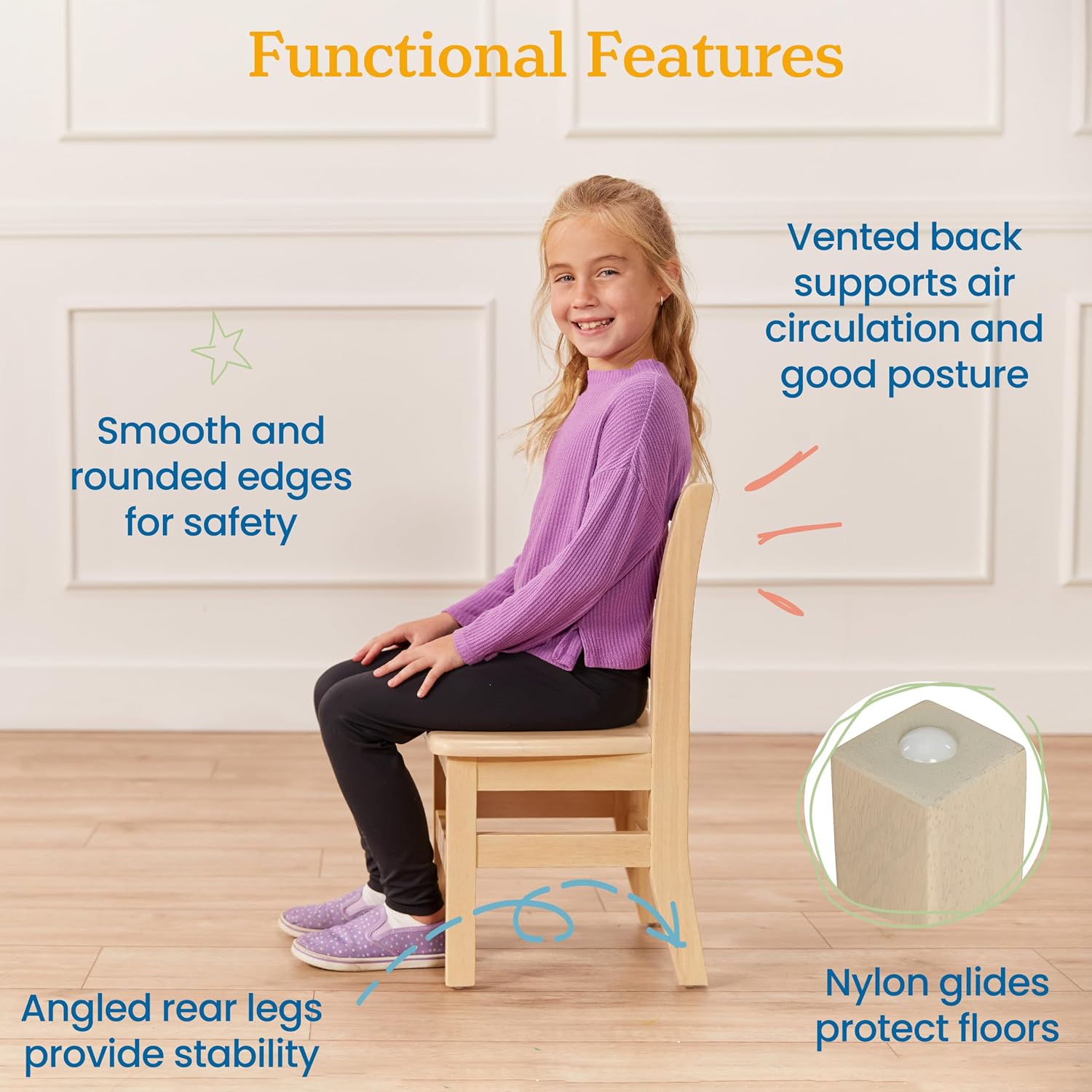 ECR4Kids 30in D Round Hardwood Table and Chair Set, 12in Seat Height, Kids Furniture, Antique White, 3-Piece