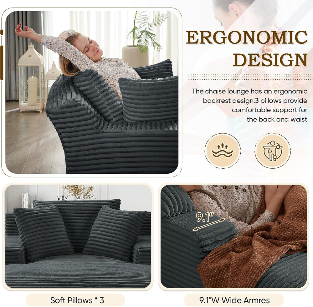 Oversized Chaise Lounge Chair Indoor,50"W Upholstered Corduroy Couch wit...
