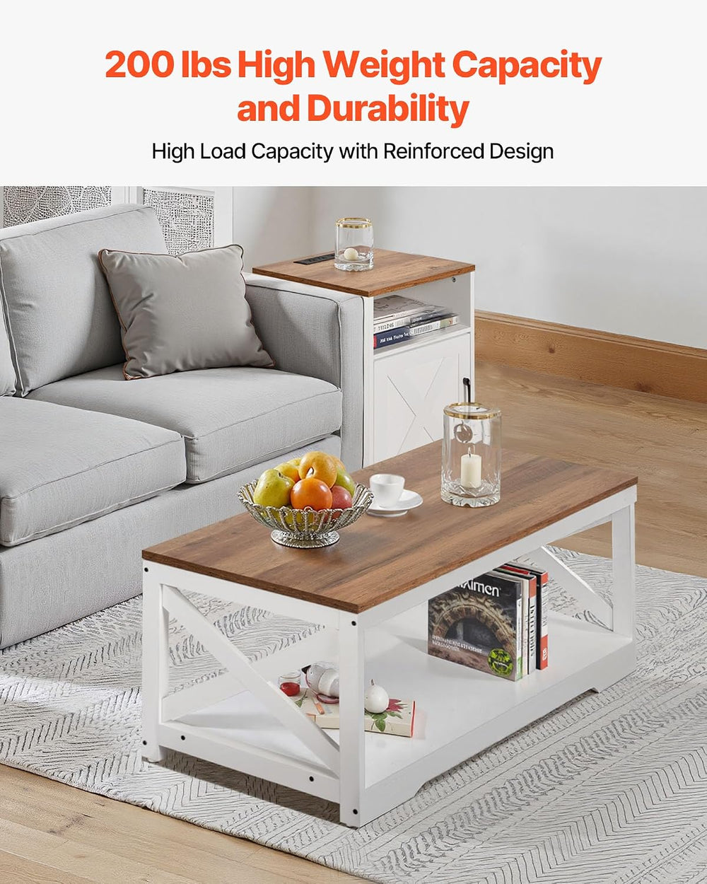 VEVOR 3 Pieces Farmhouse Coffee Table Sets, 40 in Industrial Coffee Table wit...
