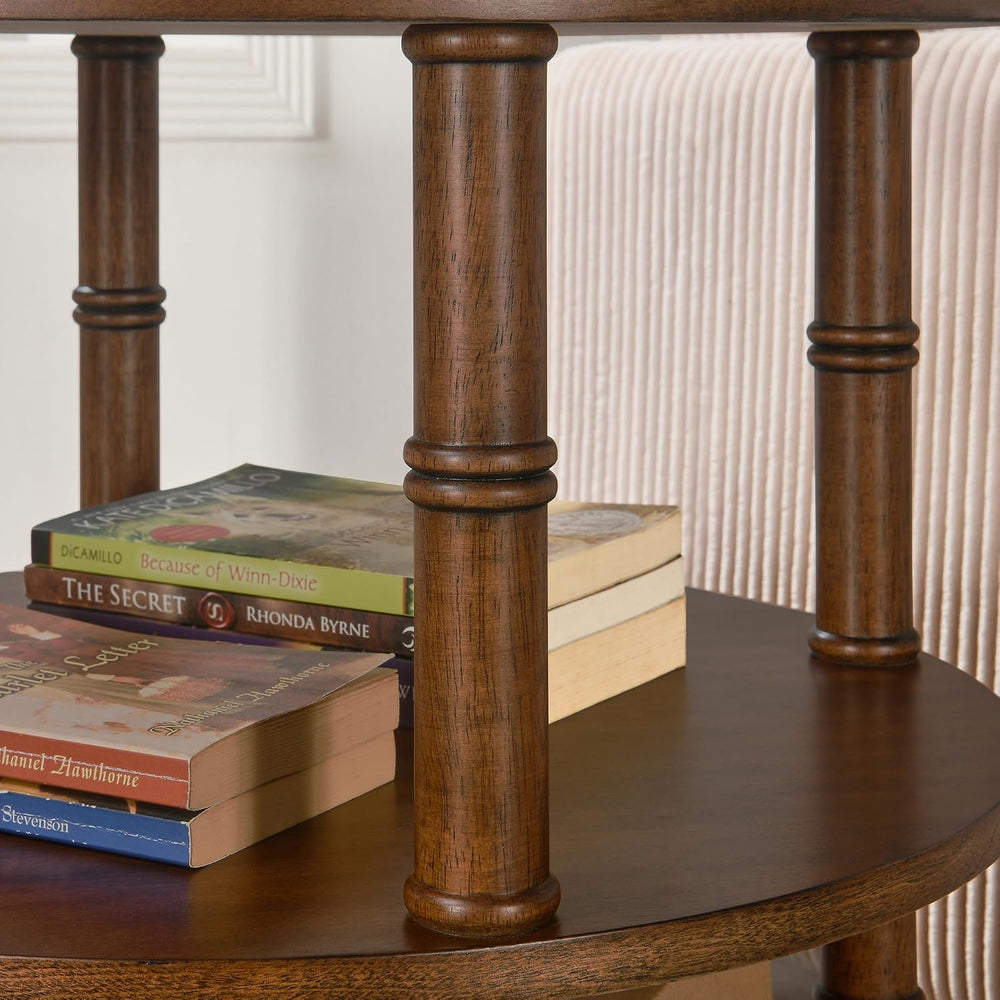 Round End Table with Storage Shelf, 19.7" High Sofa Side Table- with Bam...