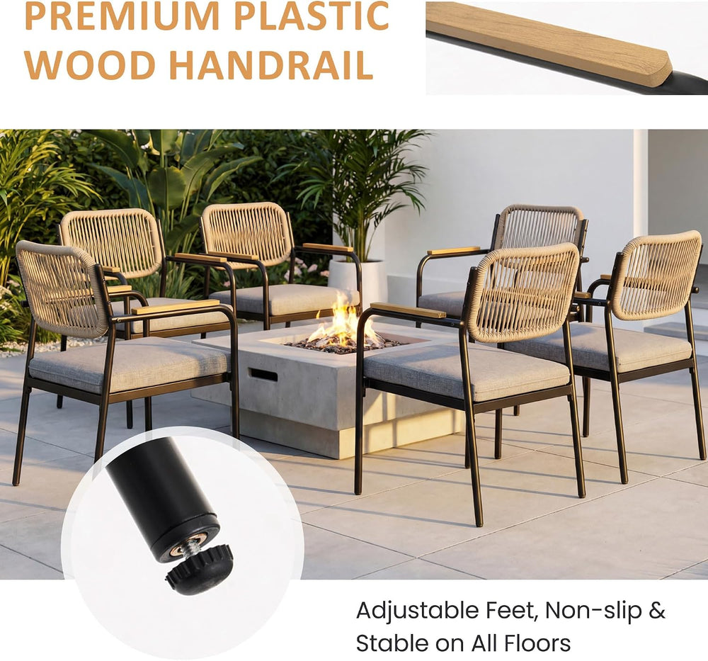 Stackable Patio Dining Chairs Set of 6, Modern Stacking Outdoor Dining Chairs...