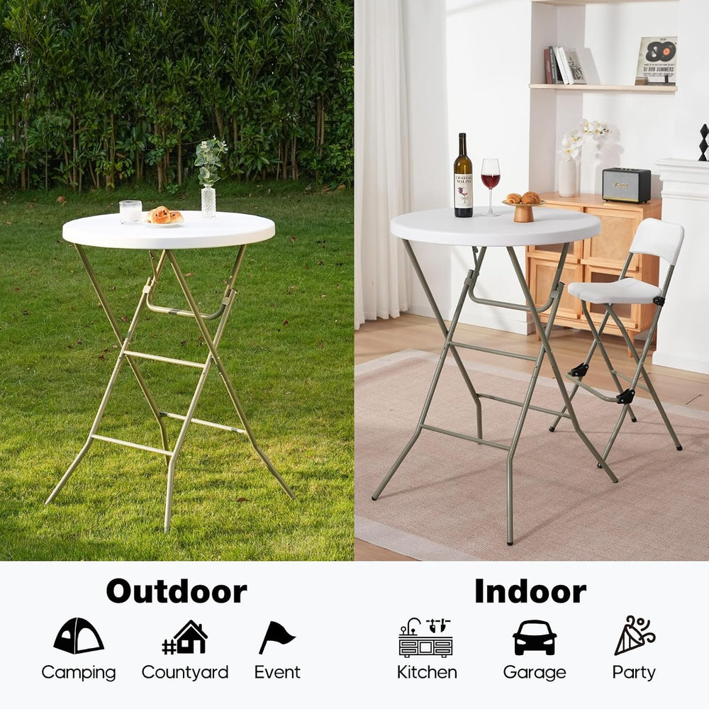 32" Round Folding Table, Portable Bar Height Folding Table with Detachab...