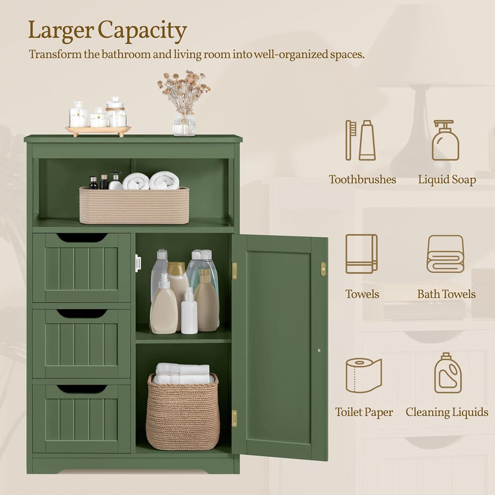 Yaheetech Bathroom Storage Cabinet, Storage Organizer with 1 Door and 3 Drawe...