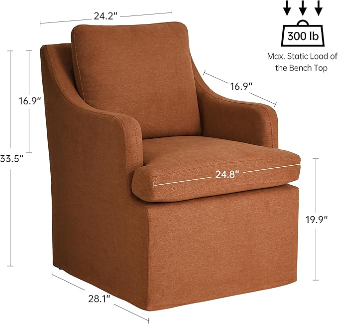 VKNOW Upholstered Dining Chairs Set of 2, Modern Kitchen Chairs Dinner Chairs with 4 Casters, Chenille Armchair for Bedroom Reading Room Living Room, Orange