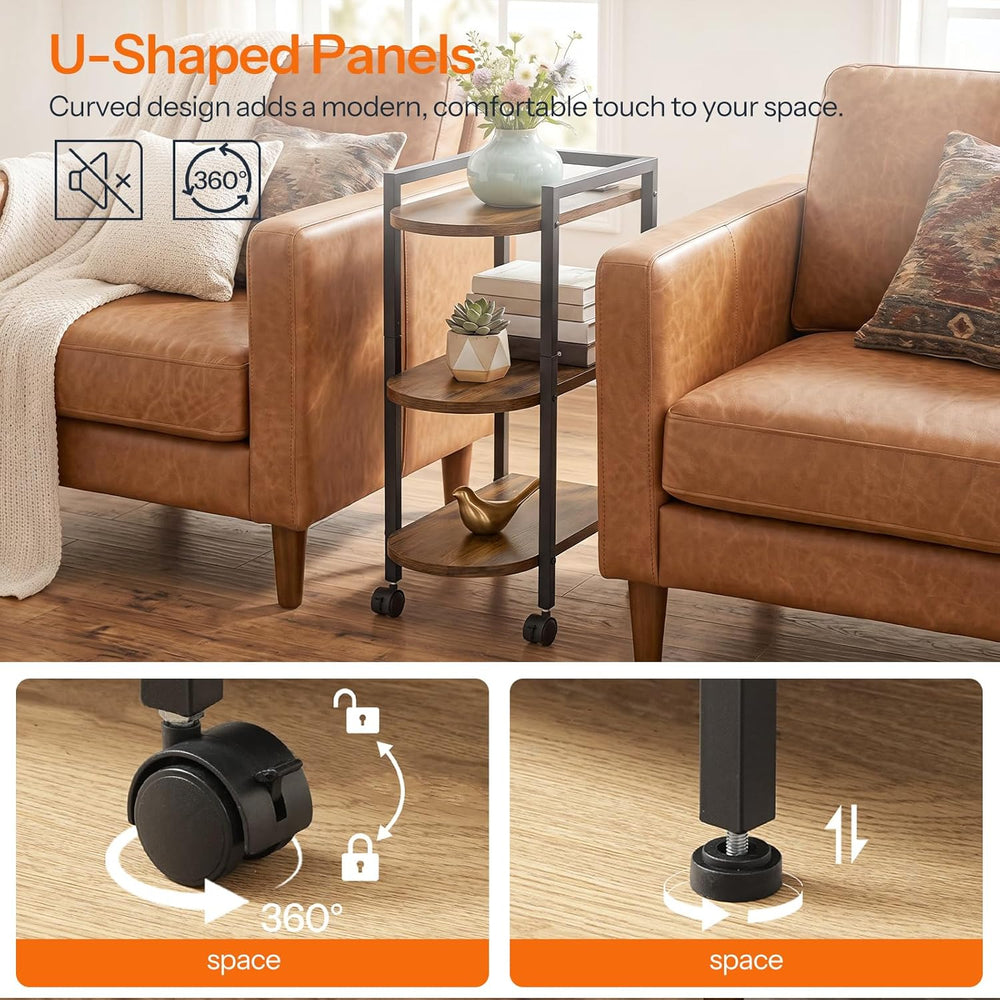 HOOBRO End Table, Rolling Narrow Side Table with Charging Station, with Adjus...