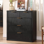 LEYAOYAO Fluted 5 Drawers Dresser for Bedroom Set of 2, 34" Tall Modern Chest of Drawers with Metal Handle, Curved Profile Design,Black Wood Drawer Organizer for Bedroom, Living Room, Hallway