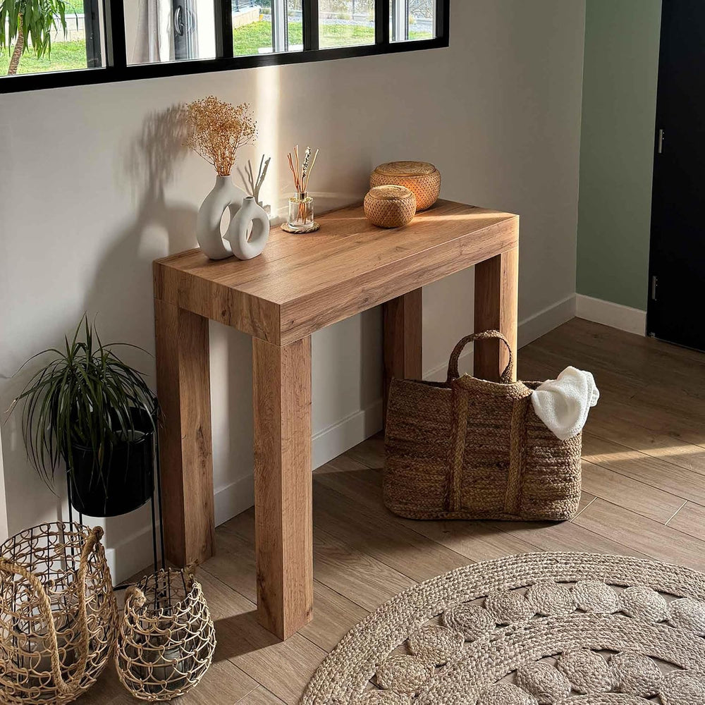 Mobili Fiver, First, Extendable Console Table 17.7(120) x35.4 in, Rustic Oak,...