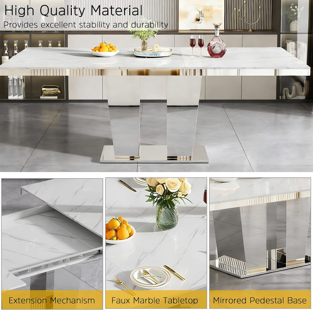 Modern Extendable Dining Table Set for 10, 94" Faux Marble Expandable Ta...