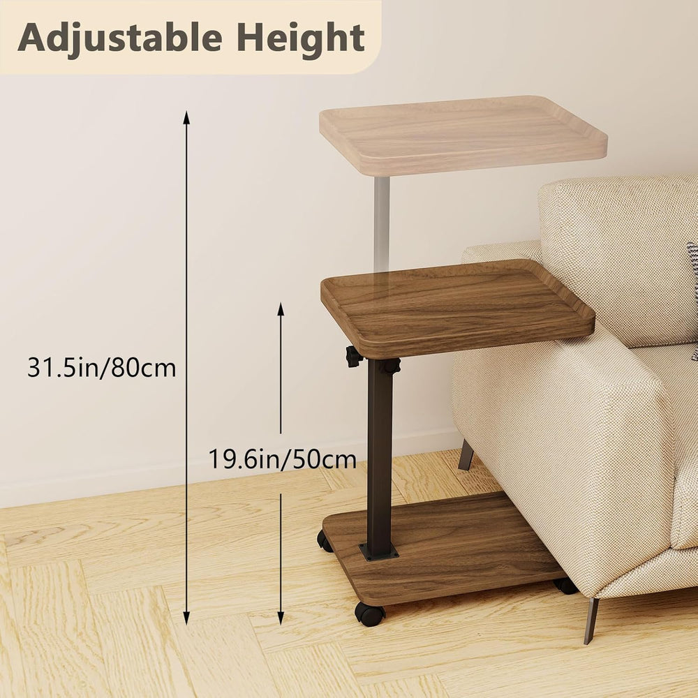 End Table, Adjustable Height Side Table, 360° Rotating MDF Veneer Sofa Side T...