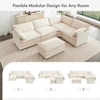 ROWHY 113'' Modular Sectional Cloud Couch, 5 Seater Corner Sofa Big Comfy Corduroy Oversized L Shaped Couch with 2 Pillows, Chaise, Ottoman, Deep Seat Sectional Couches for Living Room Office, Beige