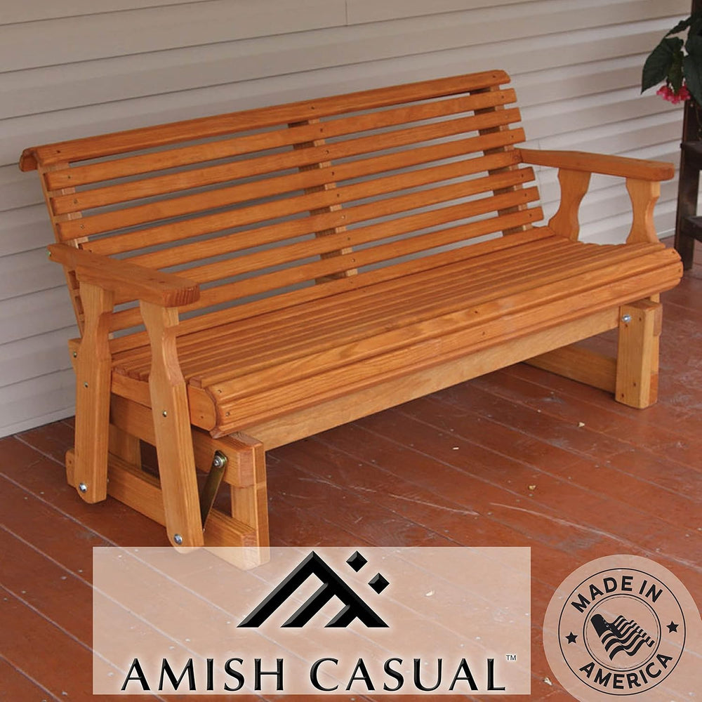 Amish Heavy Duty 800 Lb Roll Back Pressure Treated Porch Glider (4 Foot, Ceda...