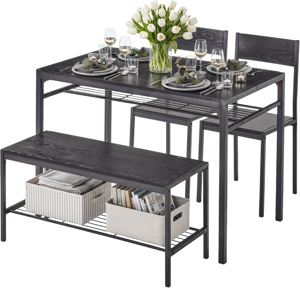 VECELO Kitchen Dining Room Table with 2 Chairs & Bench, Compact Space-Sav...