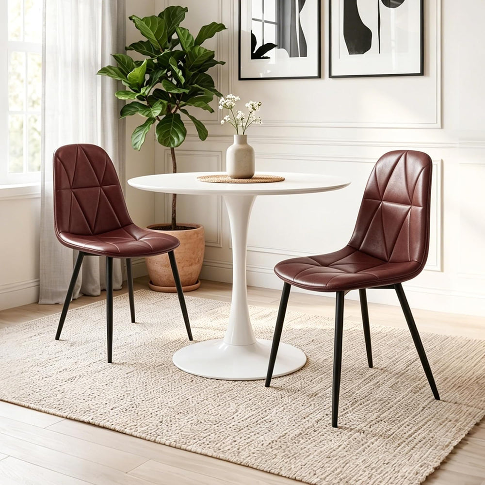 Set of 4 Brown Dining Chairs – Modern Armless Kitchen & Dining Chairs, Fa...