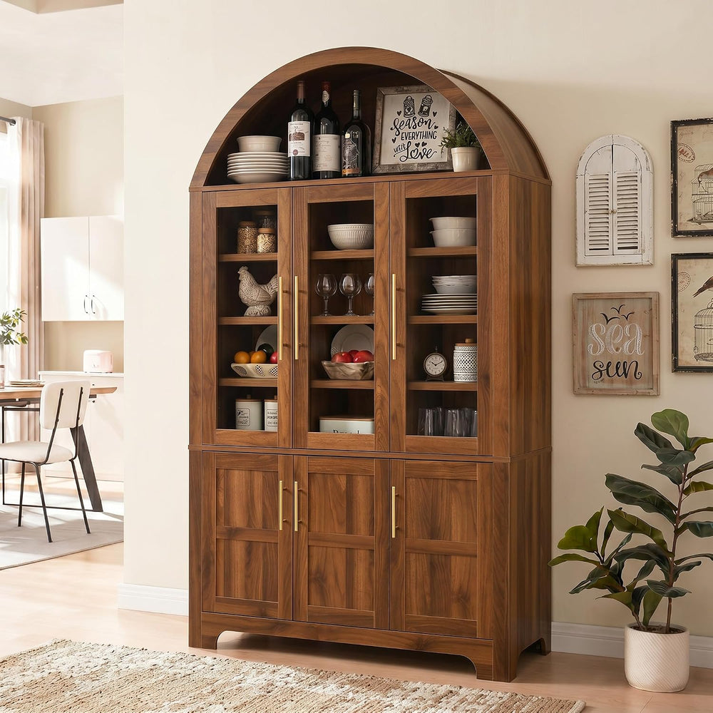 Merax 73'' Tall Farmhouse Arched Kitchen Pantry Cabinet