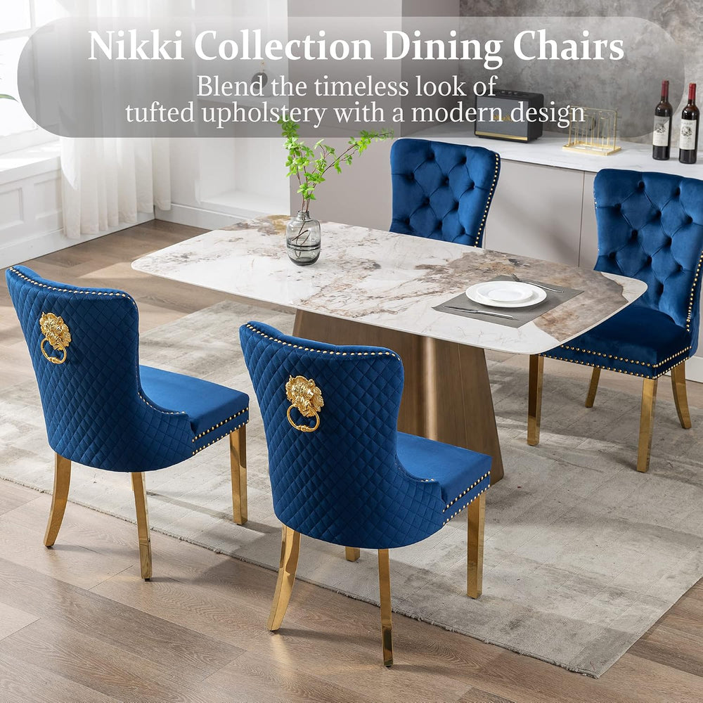 Dining Chairs Set of 6, High-end Back Lion Head Ring with Rhomboid Pattern | ...