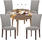 COLAMY 5-Piece Extendable Dining Table Set for 4, 36" Kitchen Round Wood Table with 4 Nailhead Dining Room Chairs,Light Brown/Boho